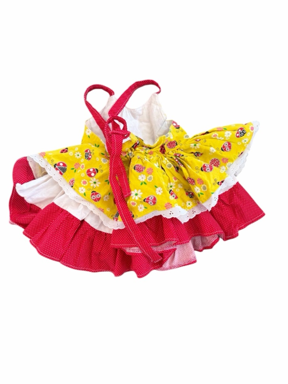 Girls' Yellow & Pink Ruffle Summer Dress with Lace - Picture 2 of 5